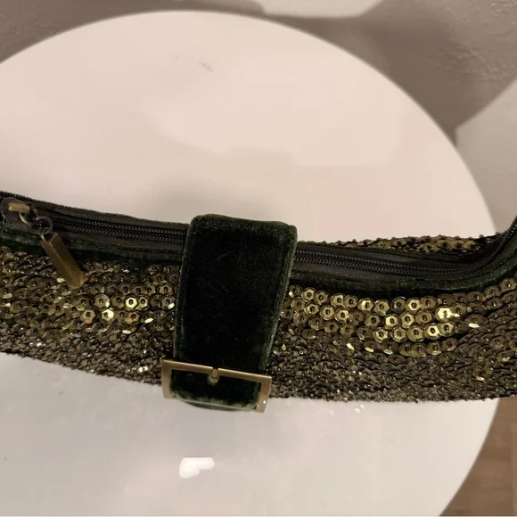 Big Buddha Emerald Velvet & Beaded Sequin Handbag - Gold Hardware - Rare - Picture 6 of 9